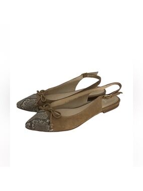 Gadea classic sling back leather tan snake print pointed toe flat shoes EU39 1/2